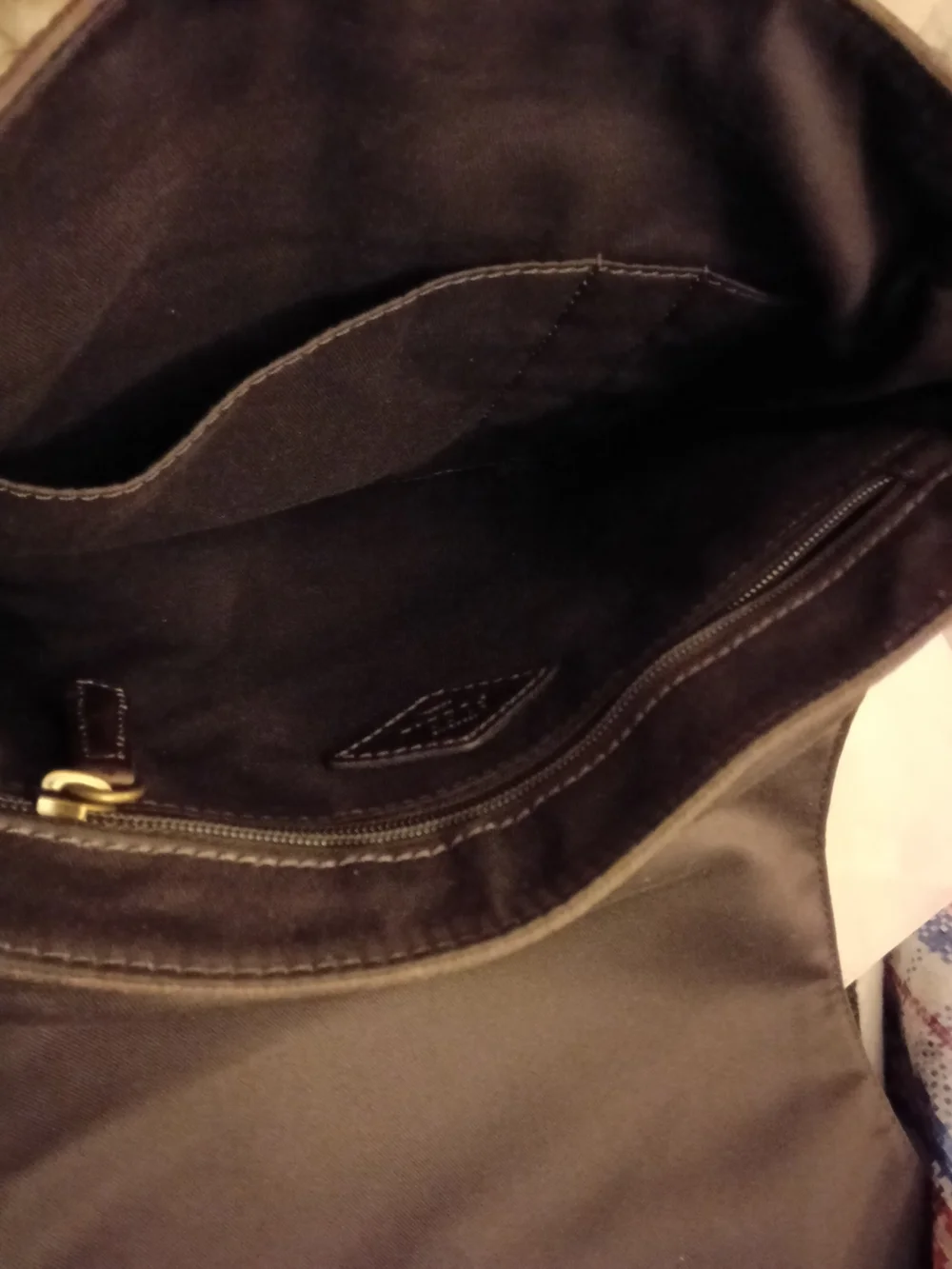 #F11 Fossil Men's Two-Tone Brown Leather Canvas Messenger Bag - Unisex